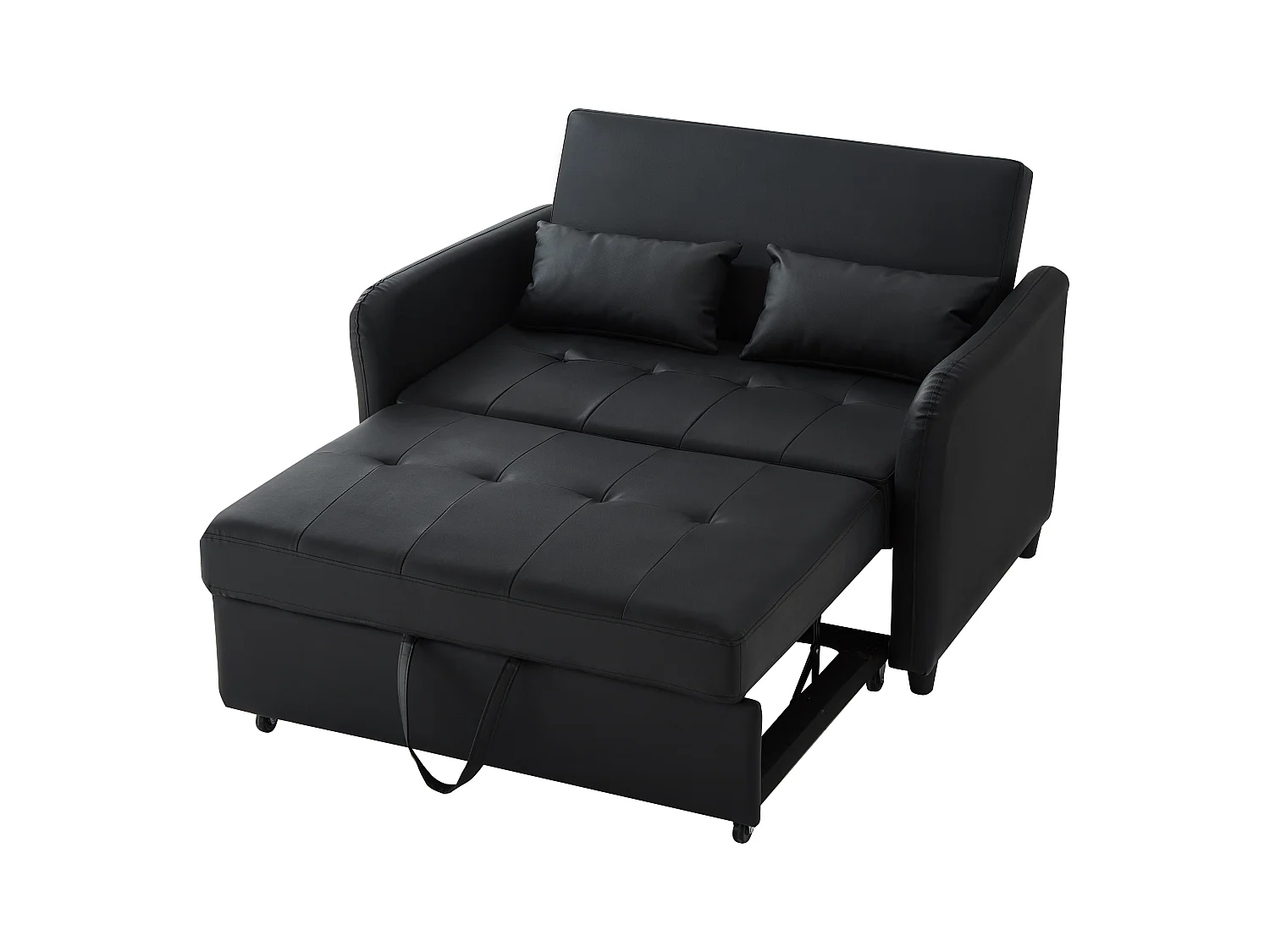 Canapé-lit extensible deux places - 100 x 113 cm - avec dossier réglable - matériau PU - noir