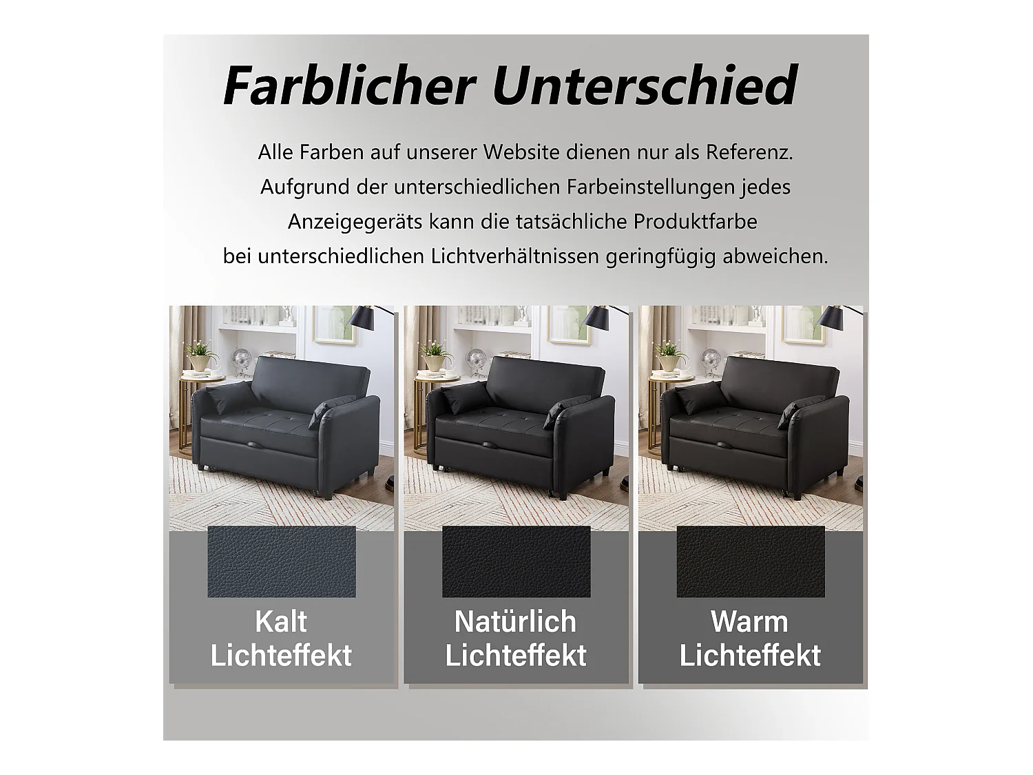 Canapé-lit extensible deux places - 100 x 113 cm - avec dossier réglable - matériau PU - noir