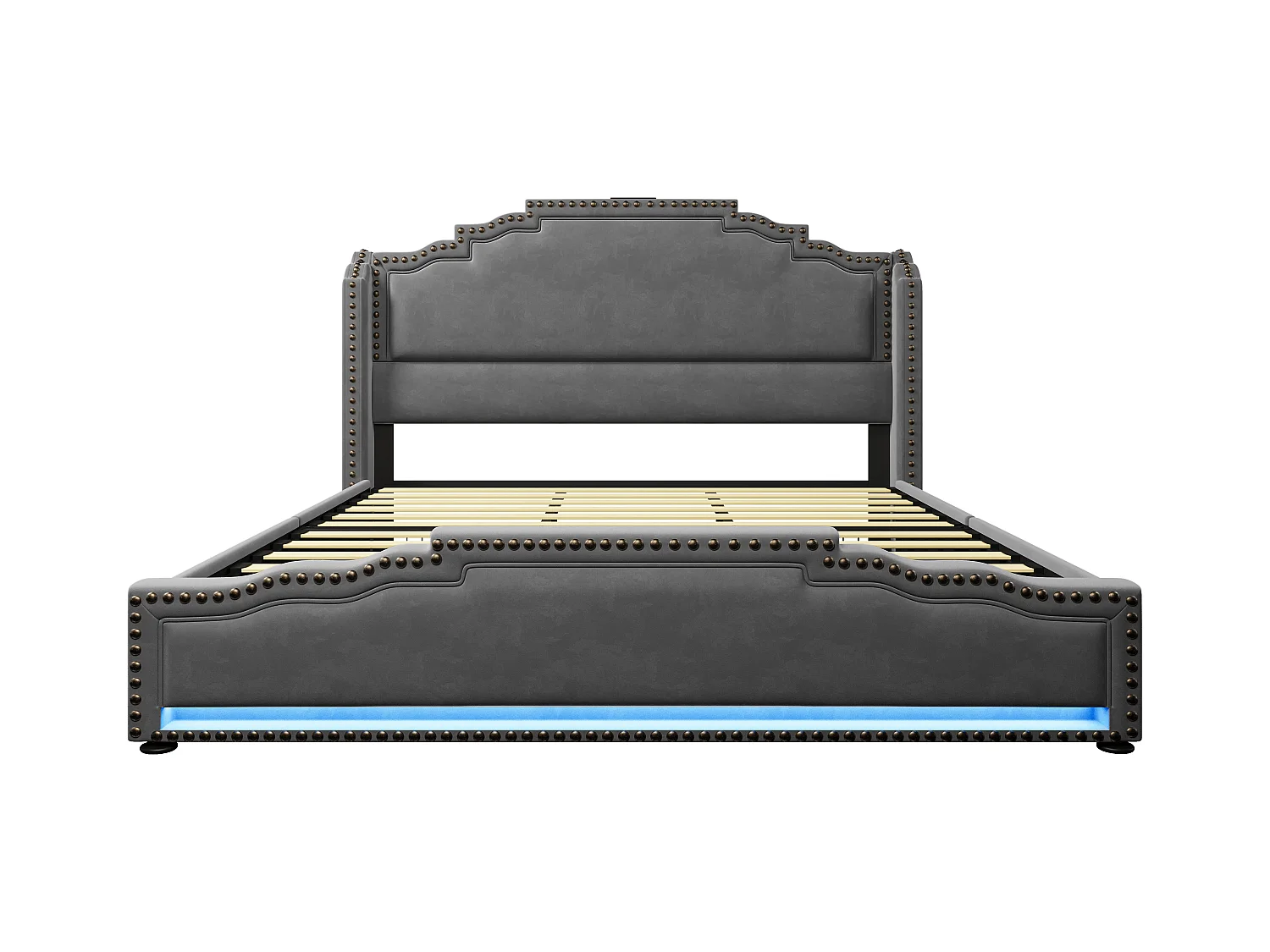 Lit coffre rembourré double - 180 x 200 cm - avec Leds + USB-C + 4 tiroirs - velours - gris