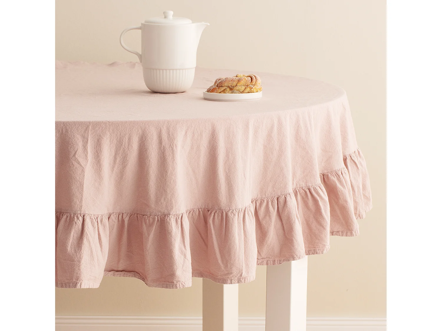 Nappe Unicolore Falbines Rose Pâle 160