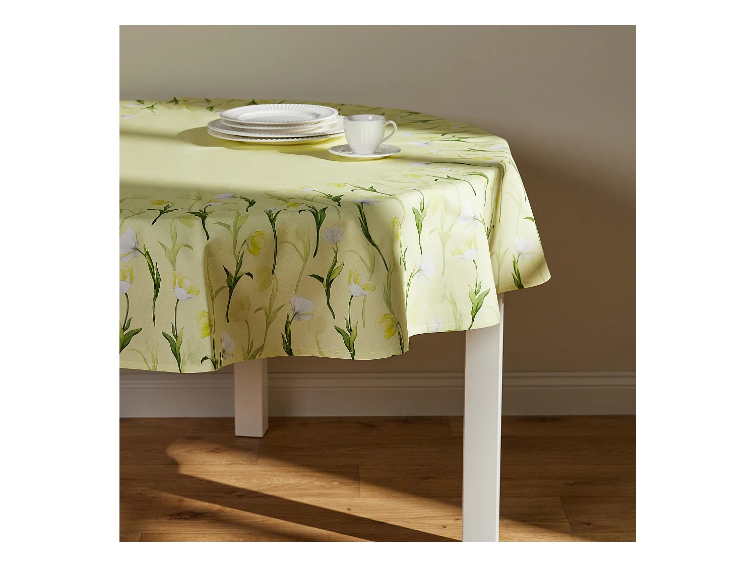 Runde Baumwoll-Tischdecke Tendi, 160 cm, Hellgrün