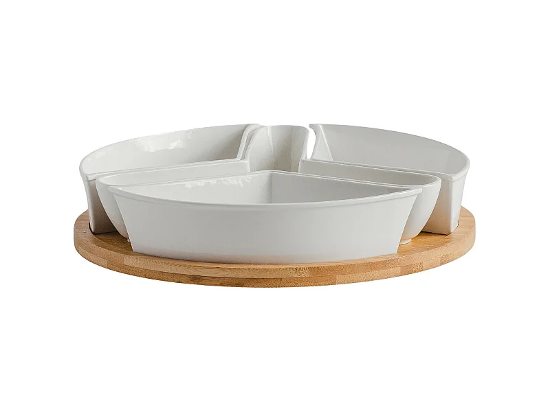 Porzellanschalen-Set mit Bambussockel, 4-teilig