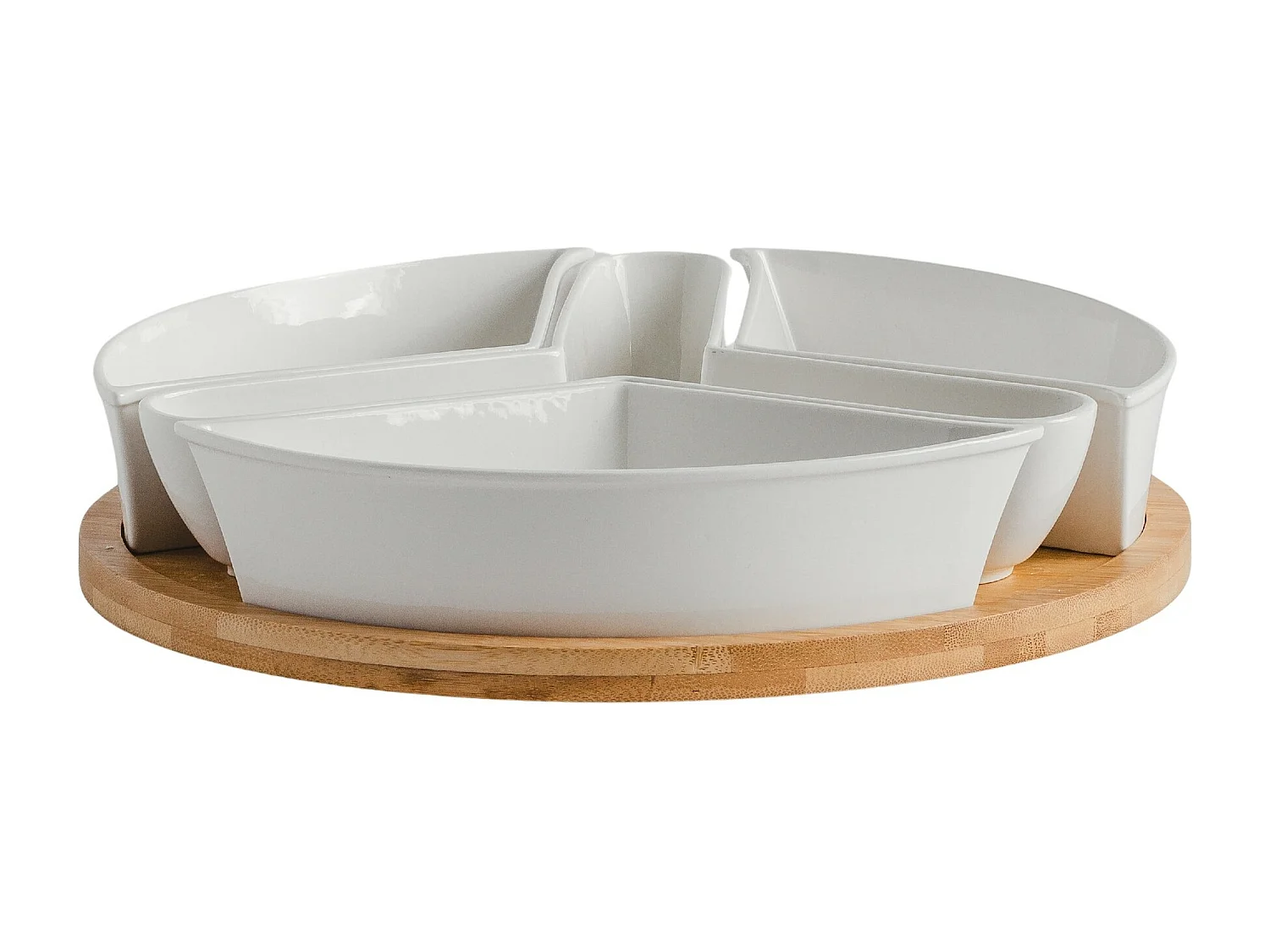 Porzellanschalen-Set mit Bambussockel, 4-teilig