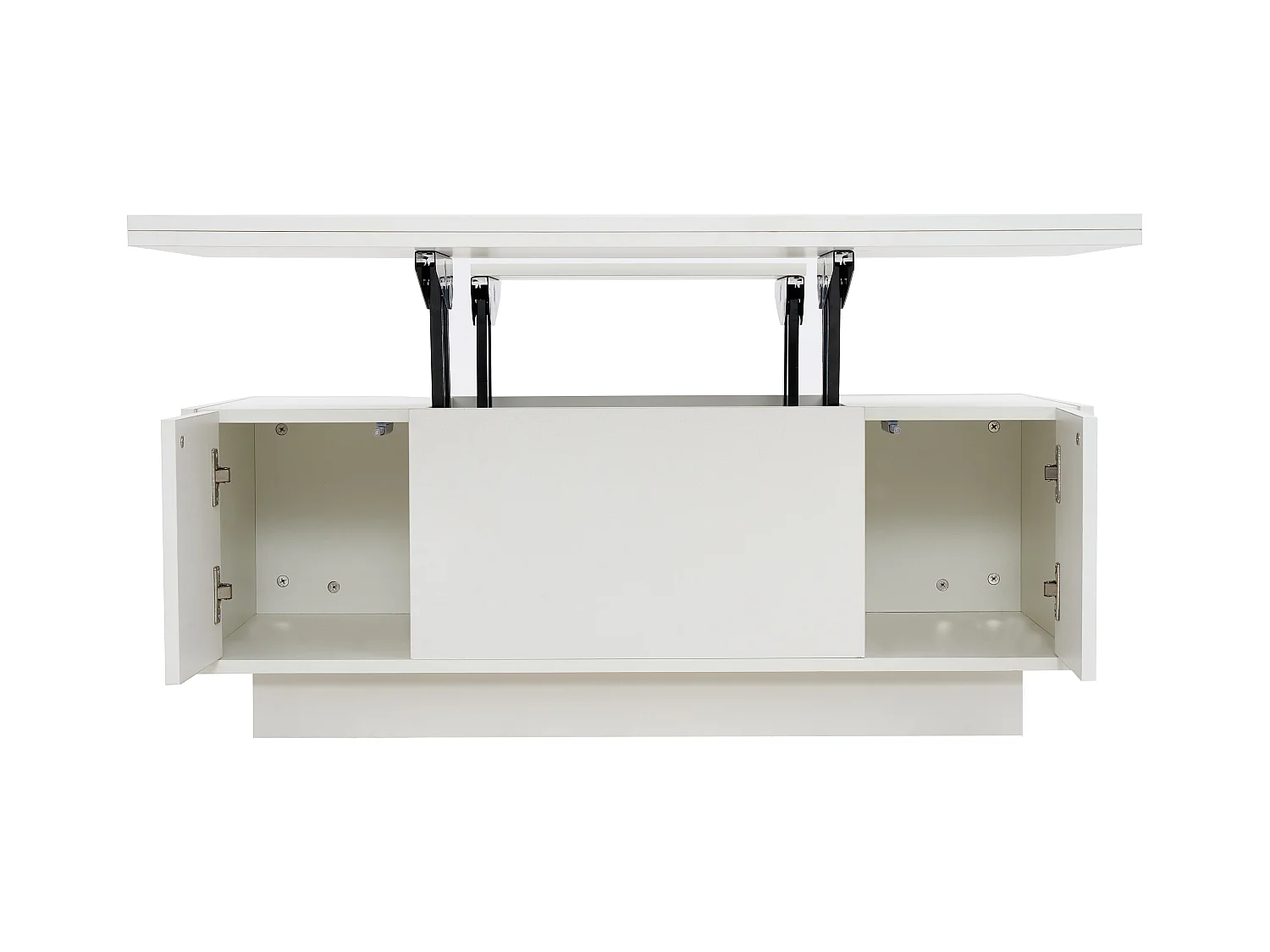 Table basse relevable multifonction avec rangement caché, Blanc pur, structure en MDF