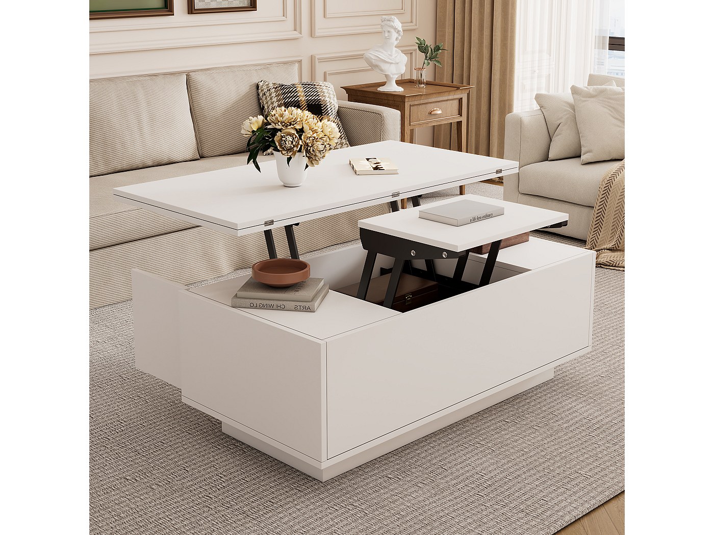 Table Basse Relevable Multifonction - 2 Plateaux Ajustables Gris Foncé