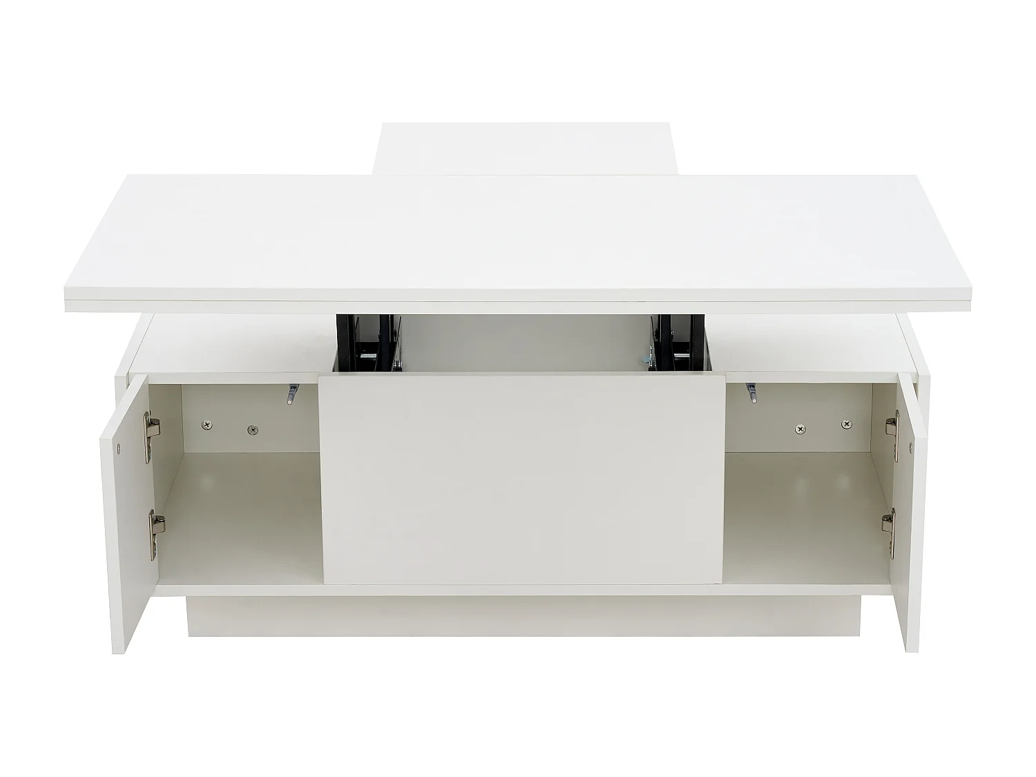 Table basse relevable multifonction avec rangement caché, Blanc pur, structure en MDF