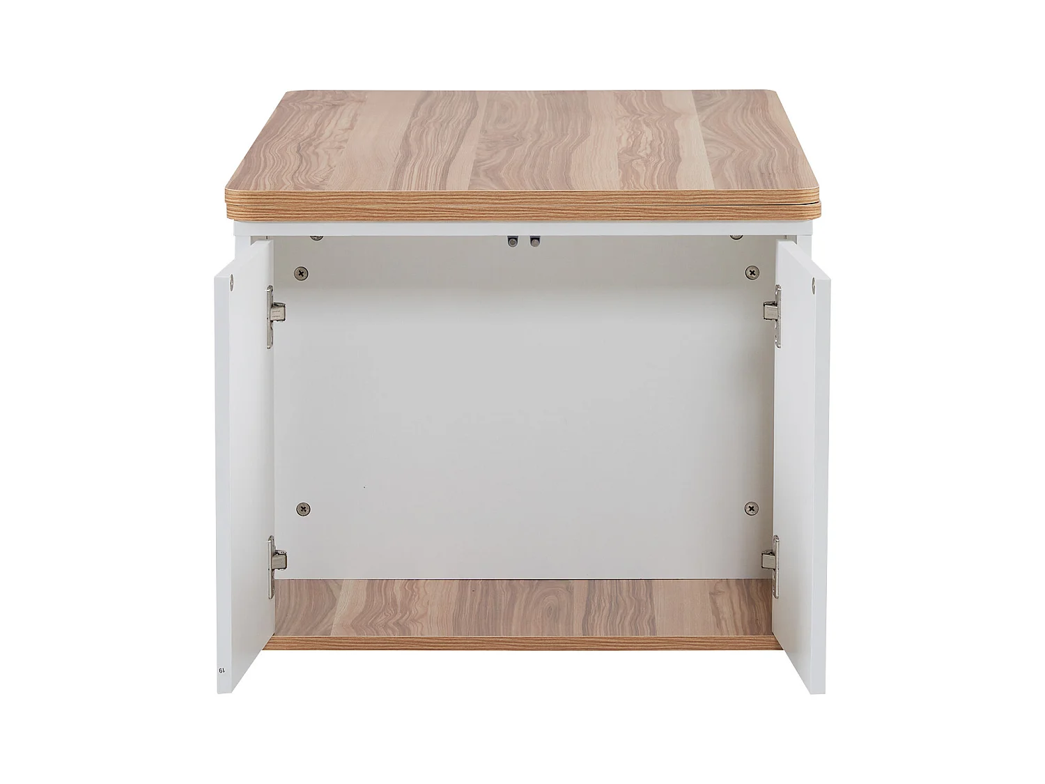 Mesa de centro con tablero de partículas elevable y amplio espacio de almacenamiento - blanco y natural