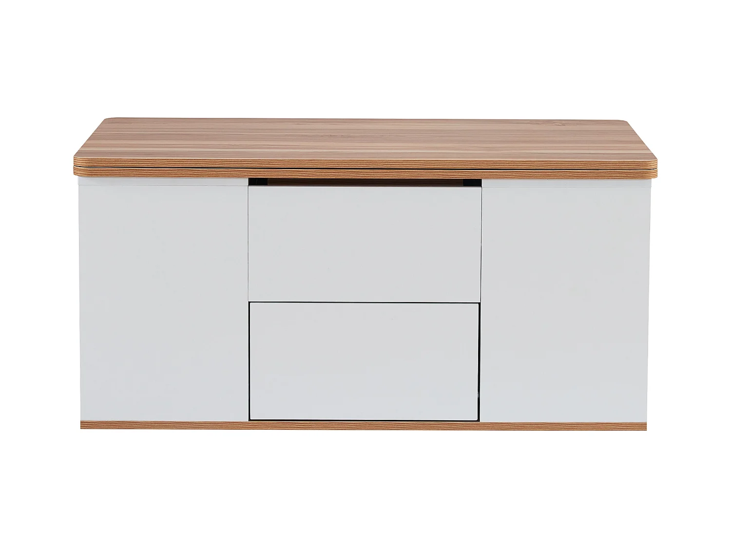 Mesa de centro con tablero de partículas elevable y amplio espacio de almacenamiento - blanco y natural