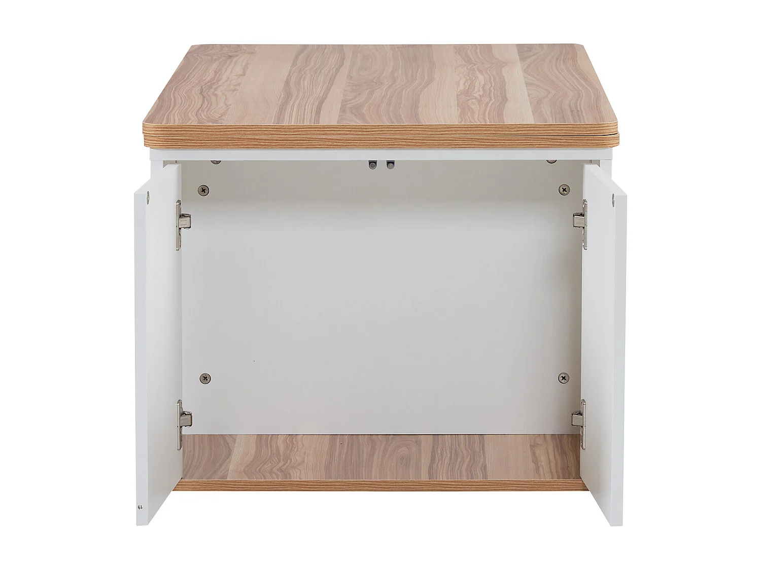 Table basse avec plateau relevable en Panneau de particule et Rangement spacieux - blanc et naturel