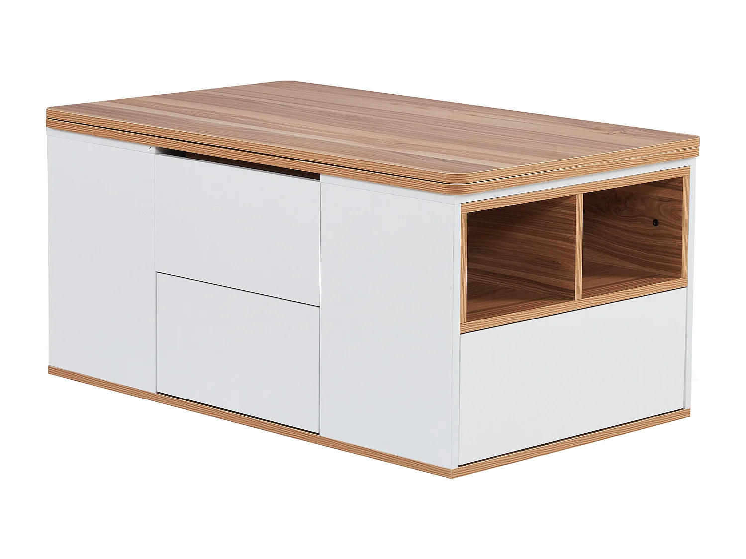 Table basse avec plateau relevable en Panneau de particule et Rangement spacieux - blanc et naturel