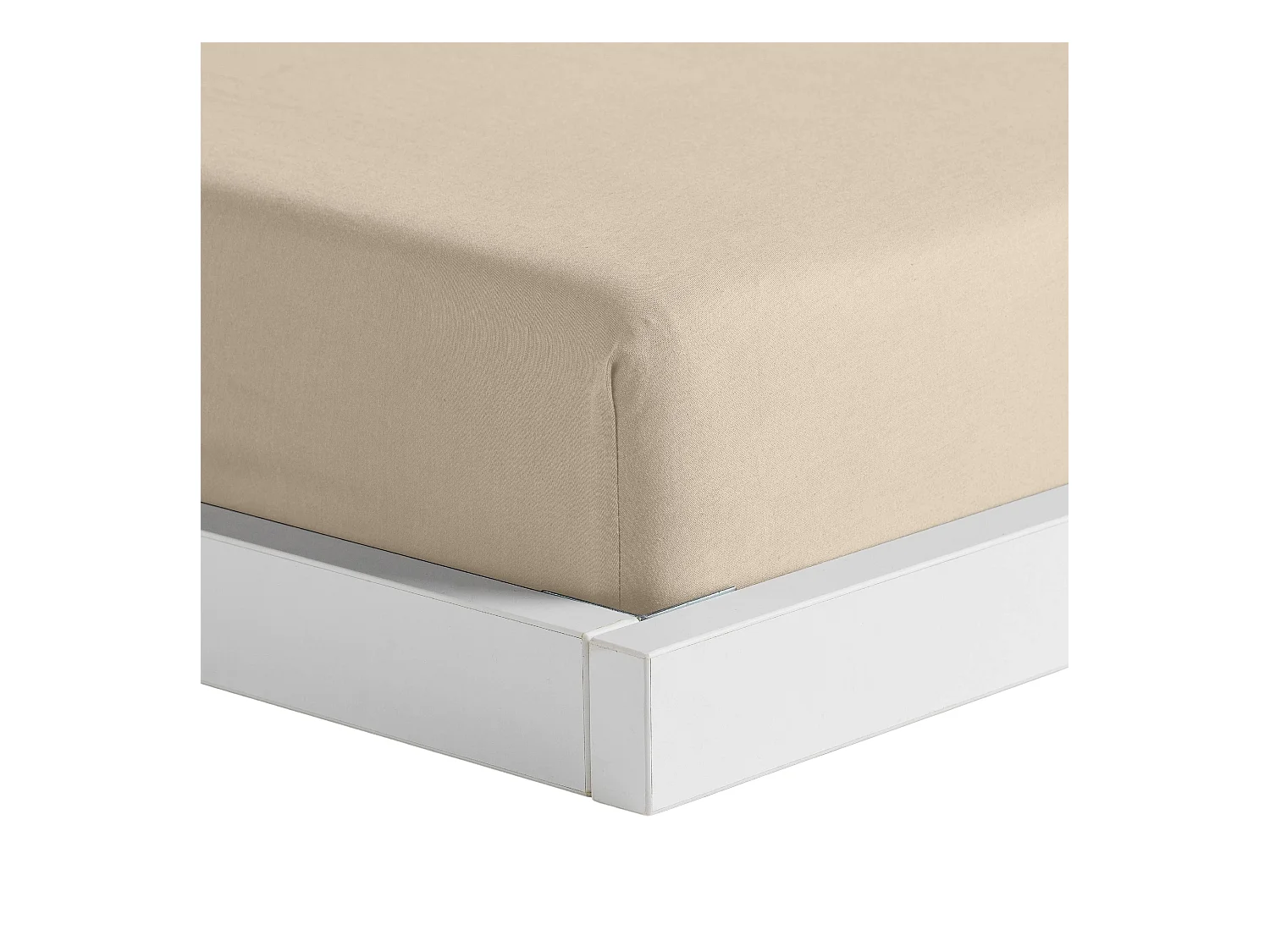 Drap housse Satinette Beige Clair Coton 160 x 200 cm