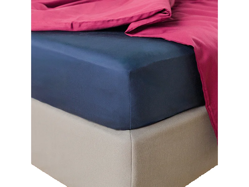 Drap Housse Satinette Bleu Foncé Coton 25 x 160 x 200