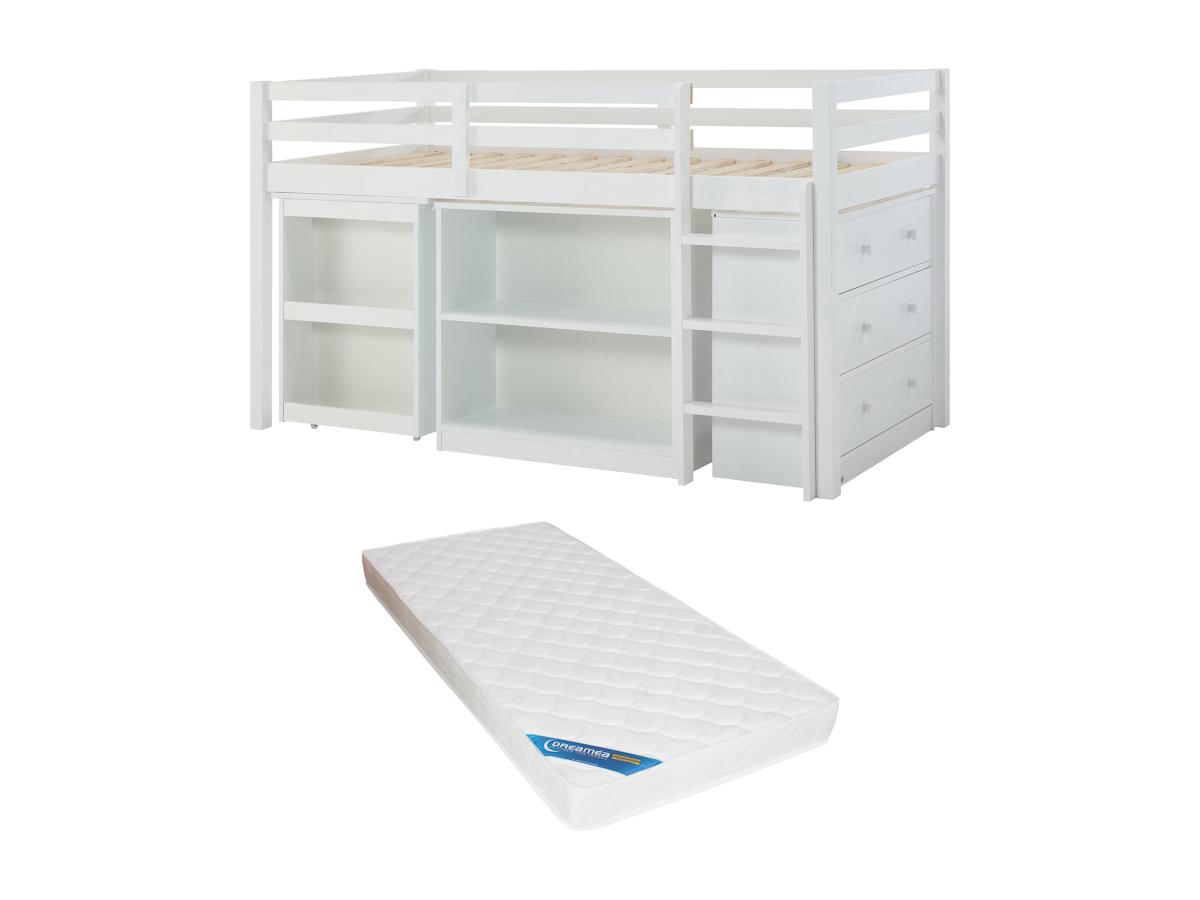Kombibett mit Stauraum & ausziehbarem Schreibtisch + Matratze - 90 x 190 cm günstig online kaufen