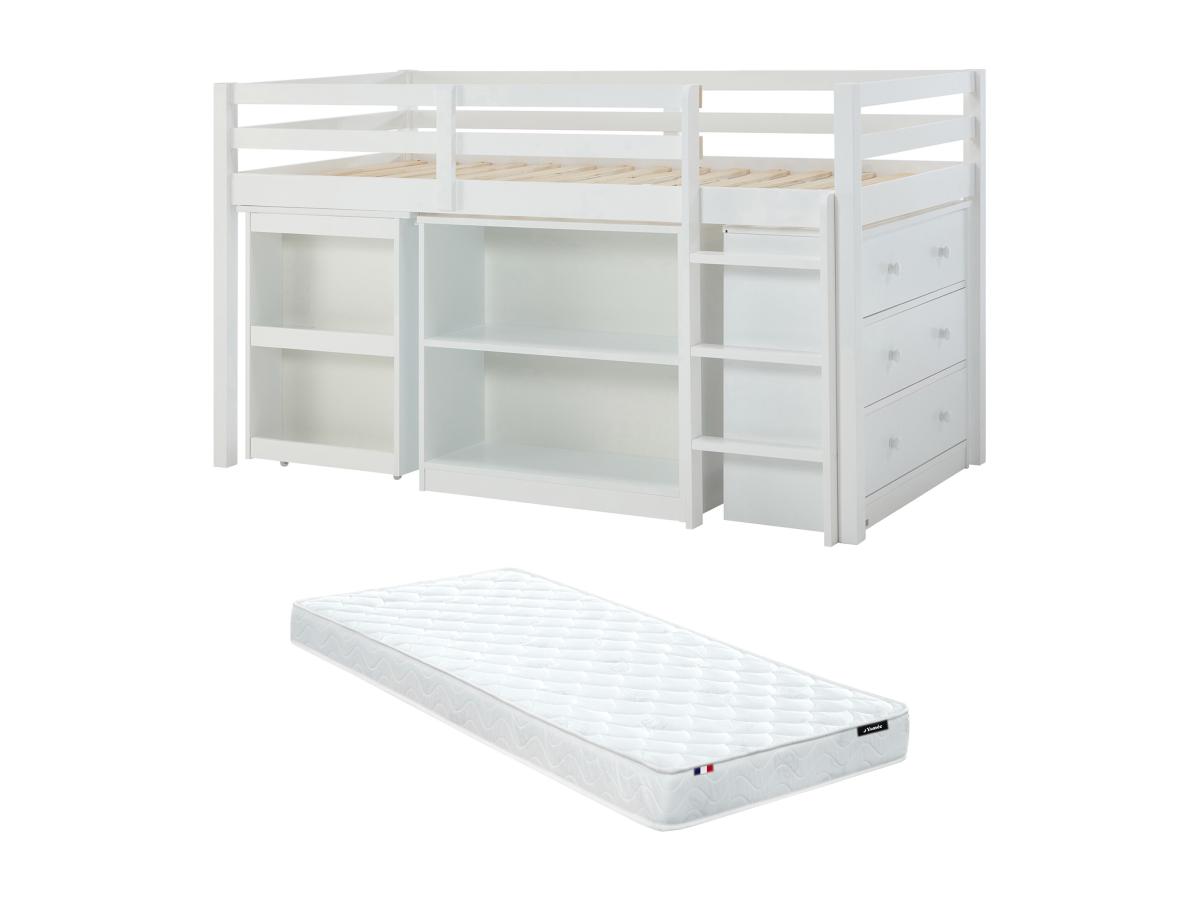 Kombibett mit Stauraum & ausziehbarem Schreibtisch + Matratze - 90 x 190 cm günstig online kaufen