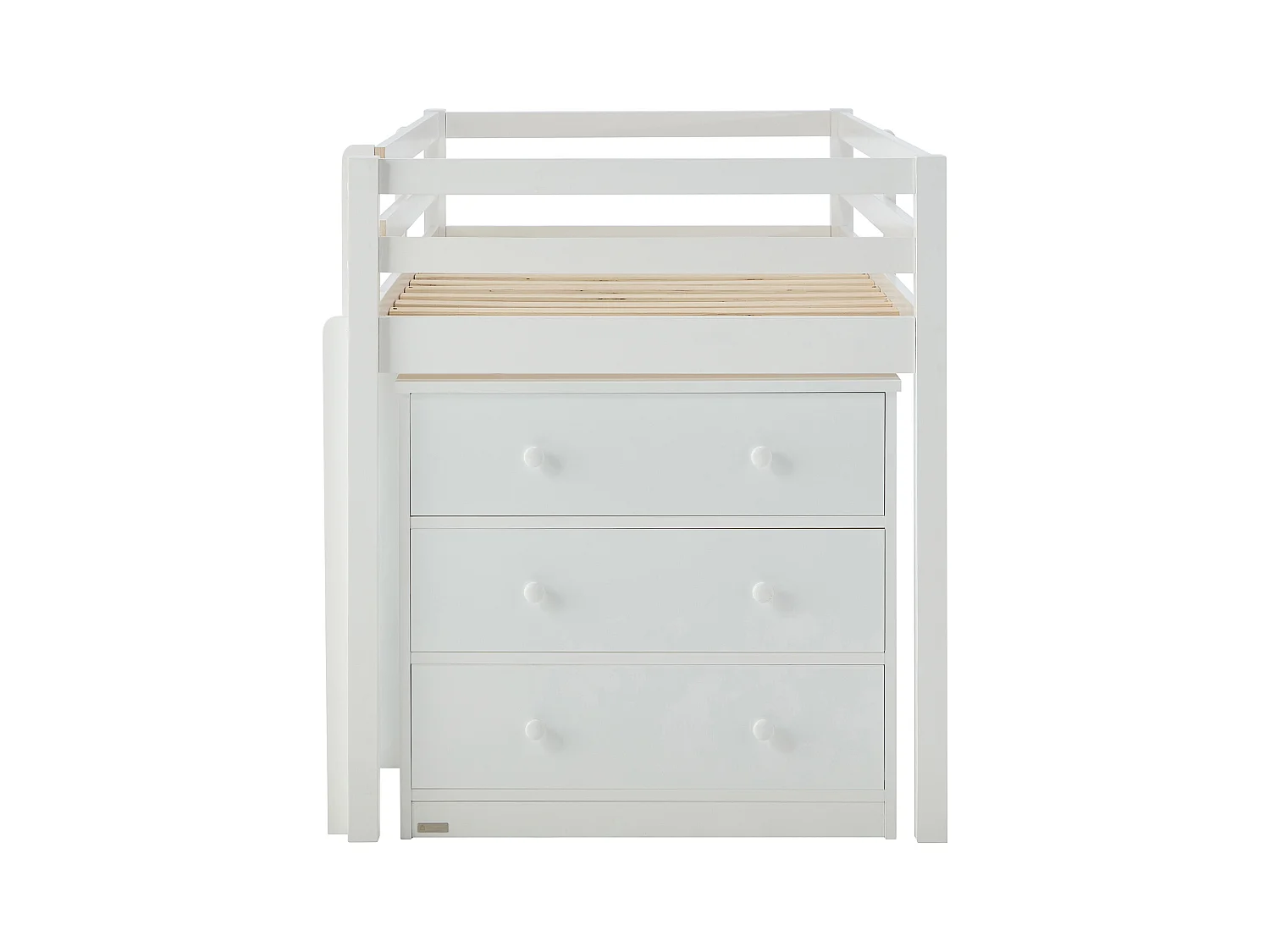 Kombinationsseng 90 x 190 cm med opbevaringsmuligheder og udtrækkelig skrivebord - Fyr og MDF - Hvid + Madras - ABRENO