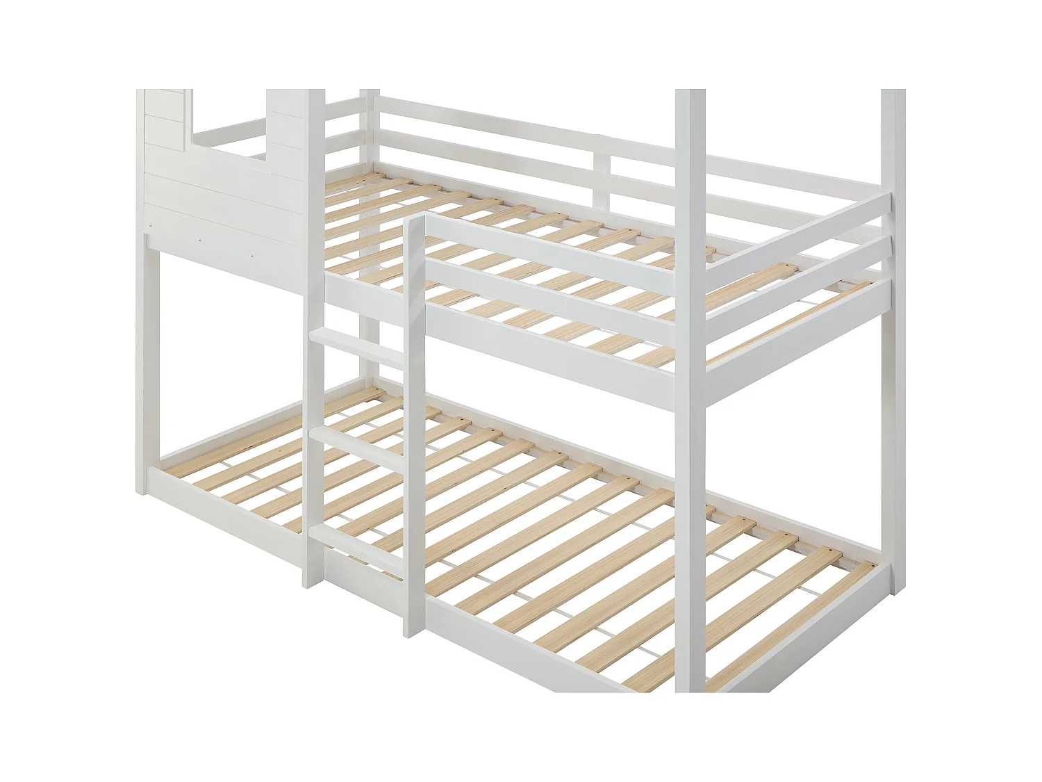 Lits superposés cabane 2 x 90 x 190 cm - Pin et MDF - Blanc + Matelas - LIDOVARA
