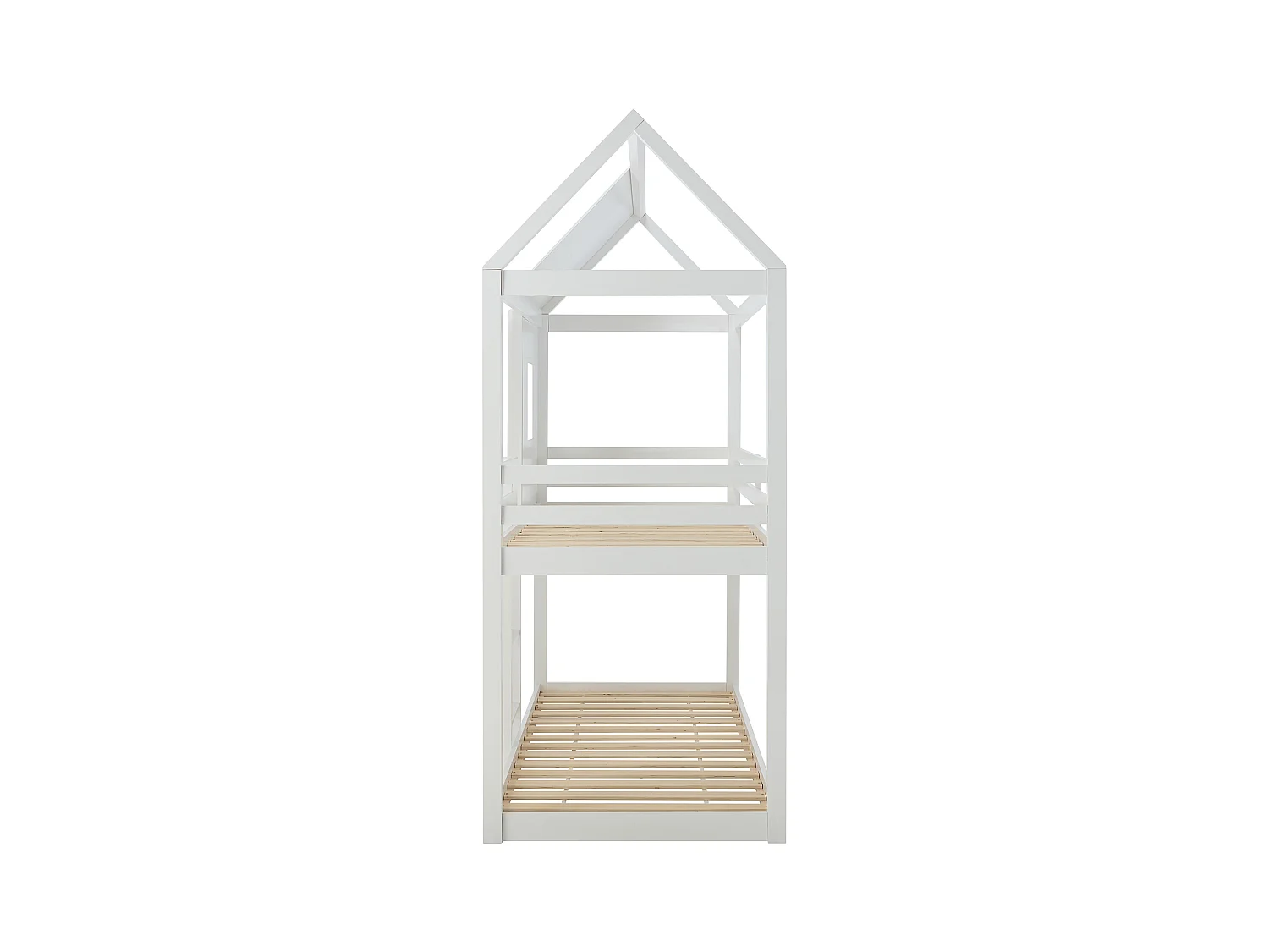 Lits superposés cabane 2 x 90 x 190 cm - Pin et MDF - Blanc + Matelas - LIDOVARA