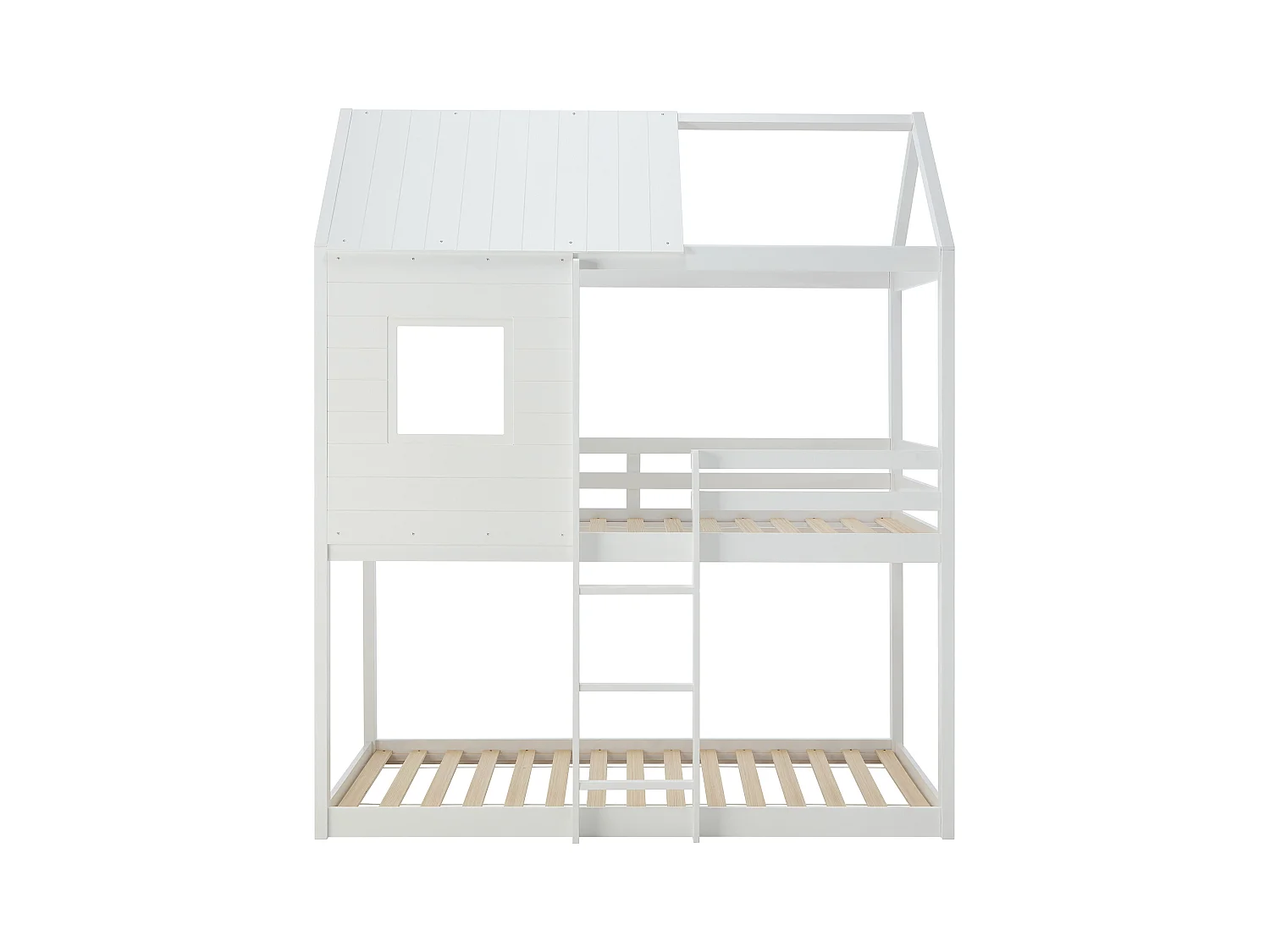 Lits superposés cabane 2 x 90 x 190 cm - Pin et MDF - Blanc + Matelas - LIDOVARA