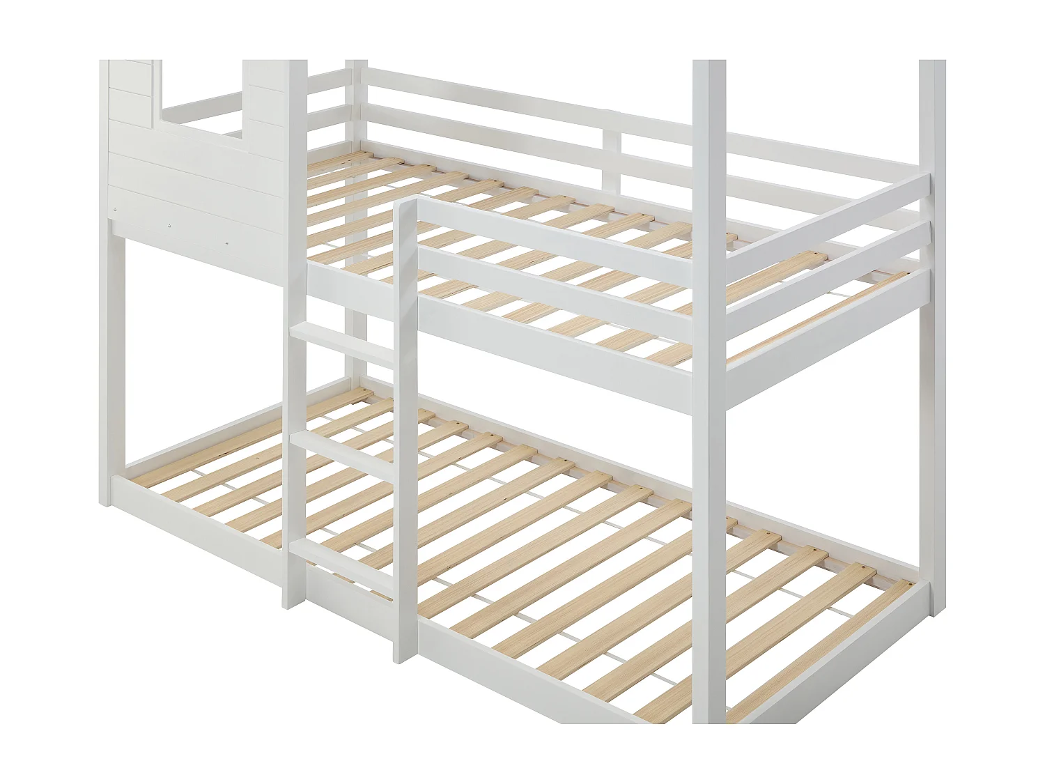 Lits superposés cabane 2 x 90 x 190 cm - Pin et MDF - Blanc + Matelas - LIDOVARA