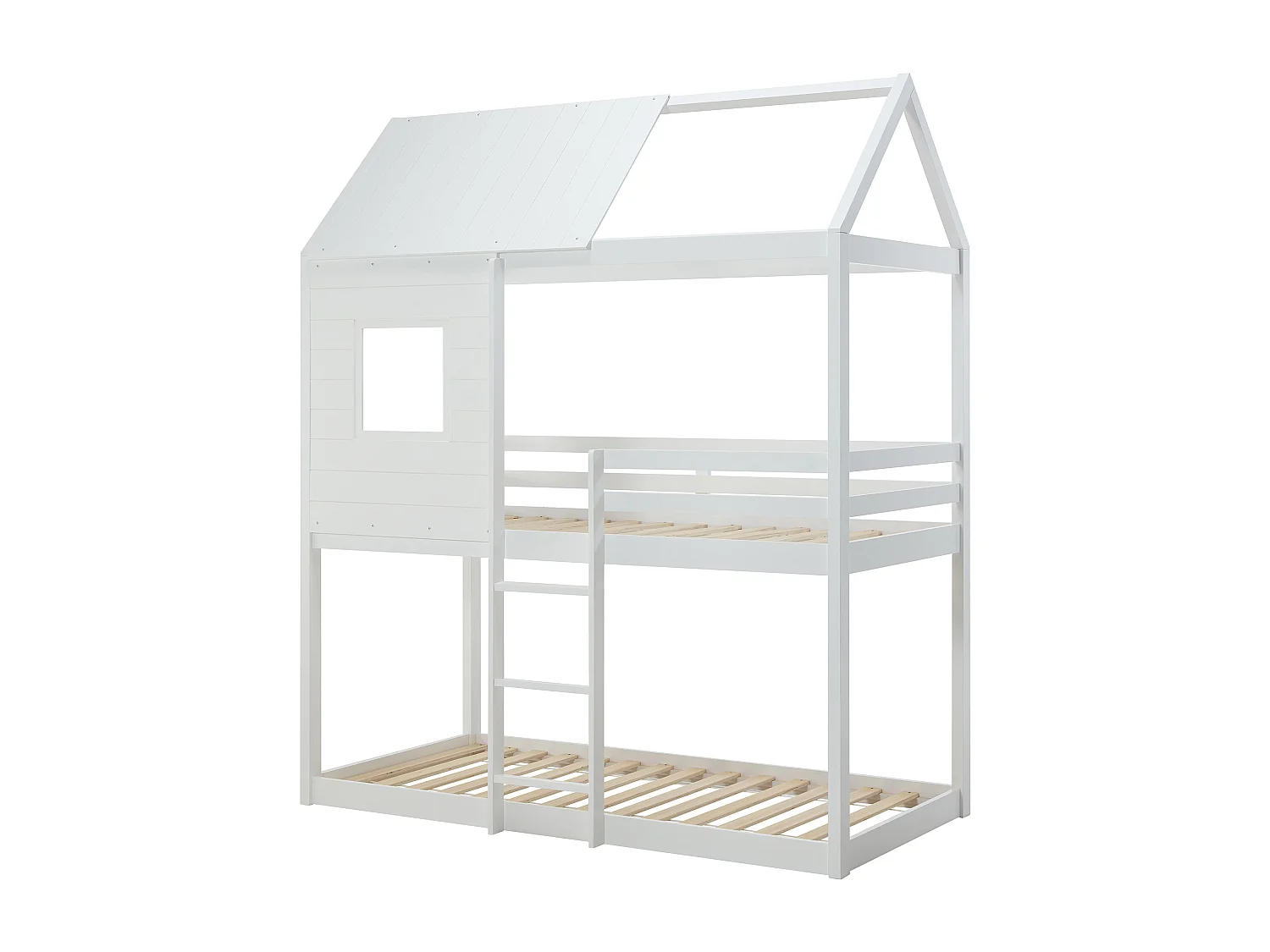 Lits superposés cabane 2 x 90 x 190 cm - Pin et MDF - Blanc + Matelas - LIDOVARA