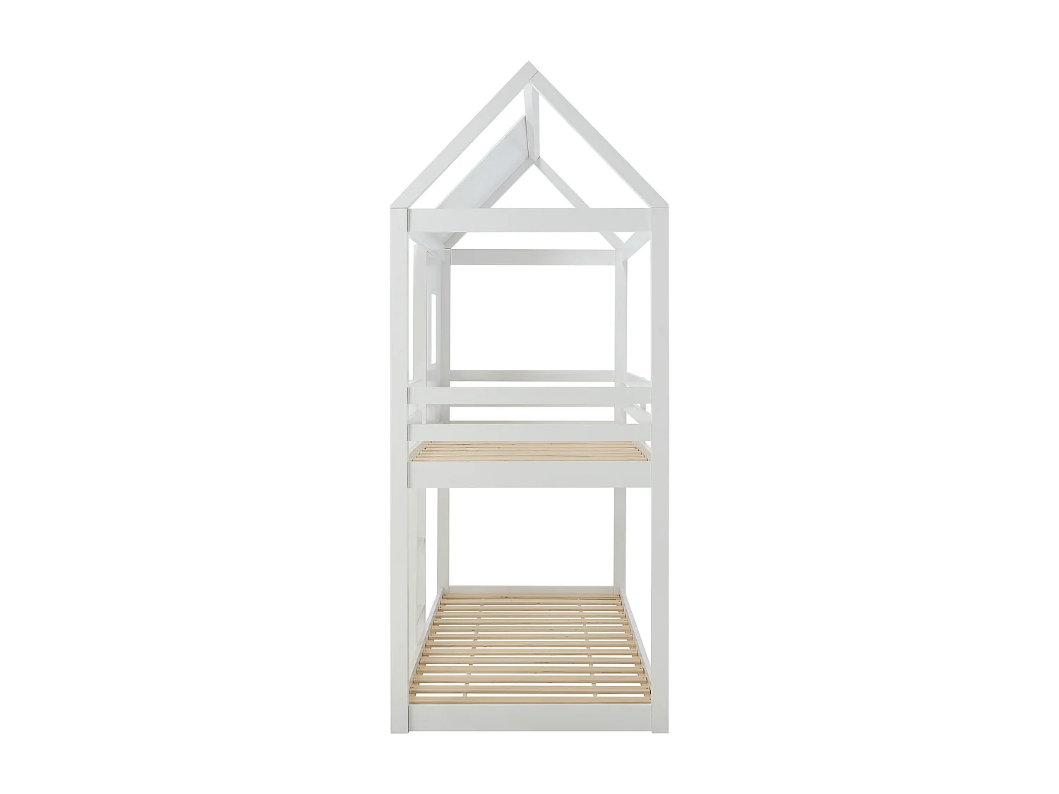 Lits superposés cabane 2 x 90 x 190 cm - Pin et MDF - Blanc + Matelas - LIDOVARA