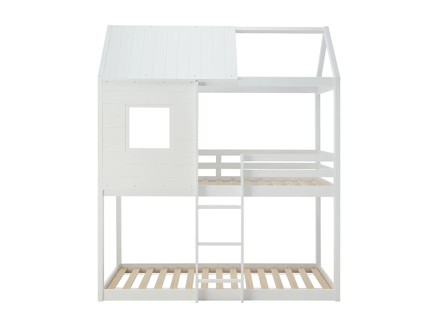 Lits superposés cabane 2 x 90 x 190 cm - Pin et MDF - Blanc + Matelas - LIDOVARA