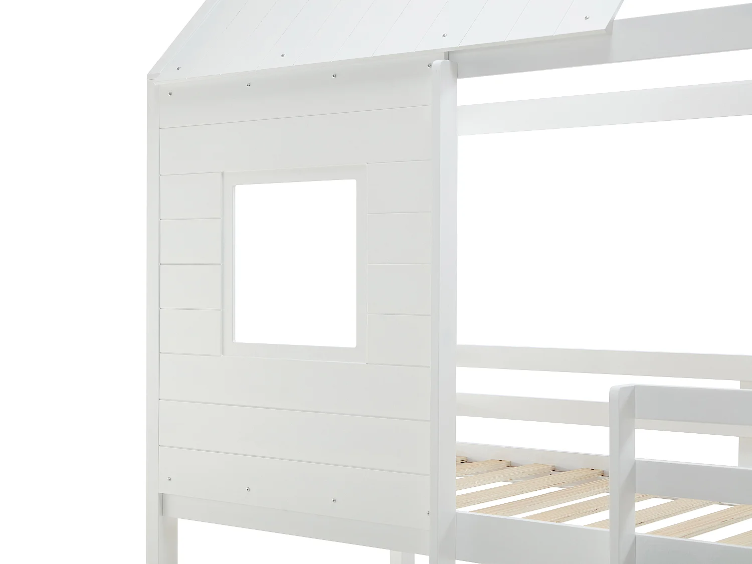Lits superposés cabane 2 x 90 x 190 cm - Pin et MDF - Blanc + Matelas - LIDOVARA