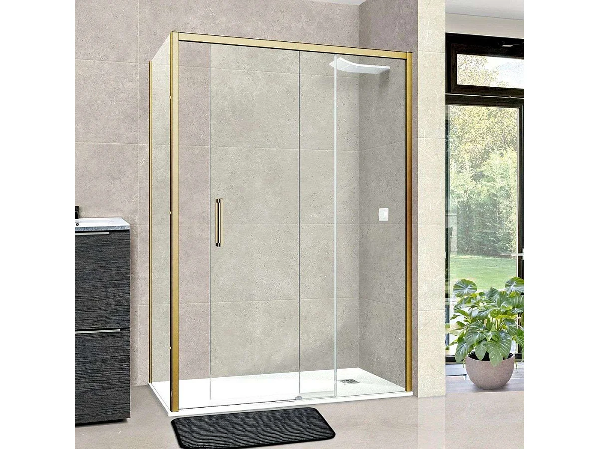 Pare douche porte coulissante et paroi latérale GAUCHE, L.116/120*l.80*H195 cm, verre 6mm SÉCURIT Easy Clean Or Brossé SUPERBAN Vézannes 2PL