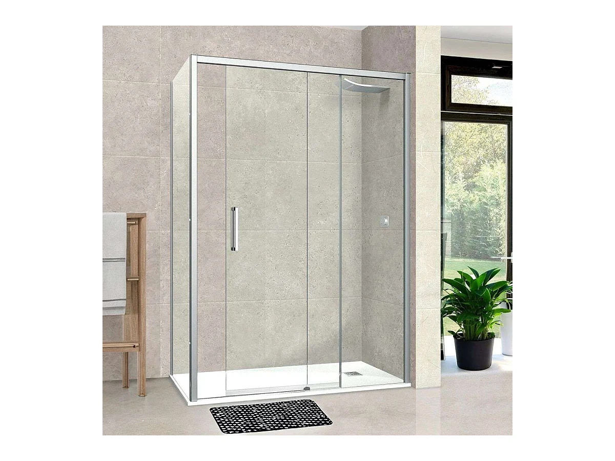 Pare douche porte coulissante et paroi latérale GAUCHE, L.156/160*l.80*H195 cm, verre 6mm SÉCURIT Easy Clean Chrome SUPERBAN Vézannes 2PL