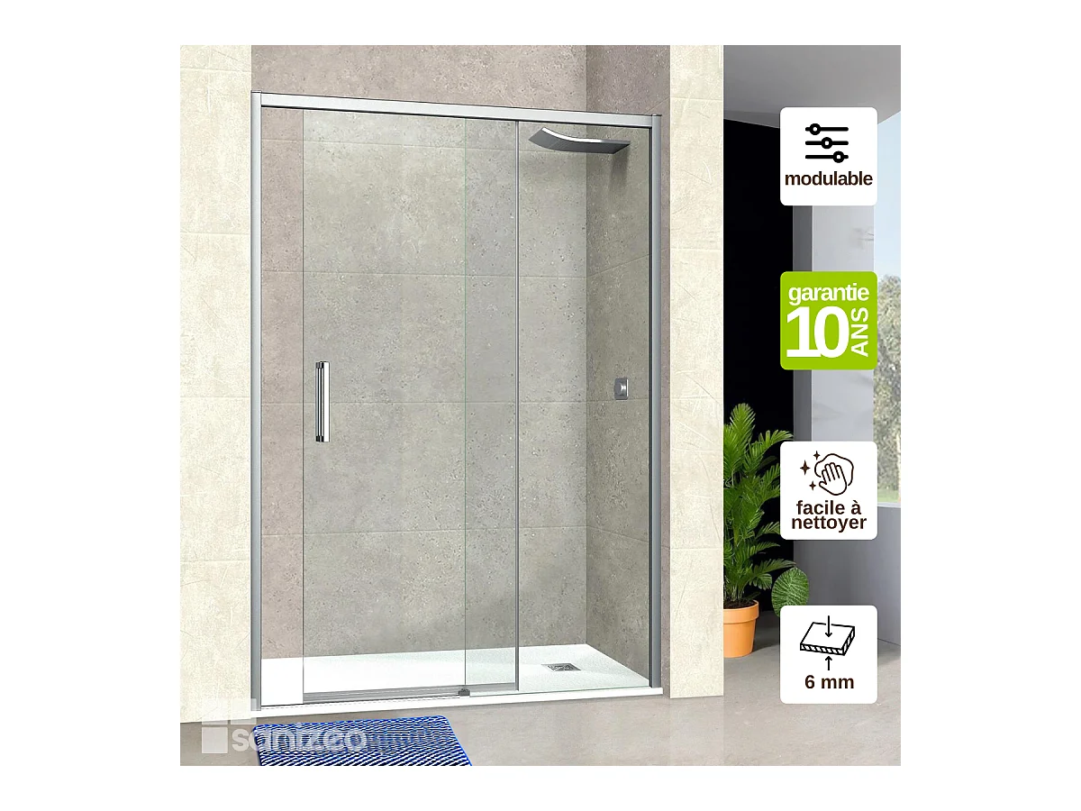Pare douche porte coulissante GAUCHE en verre ép 6mm L96/100*H195 cm, profilé chrome, SUPERBAN Vézannes 2P