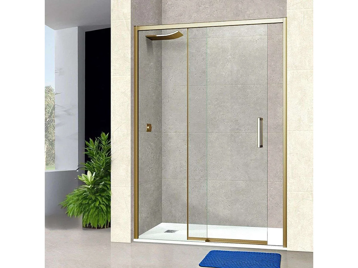 Pare douche porte coulissante DROITE en verre ép 6mm L176/180*H195 cm, profilé or, SUPERBAN Vézannes 2P