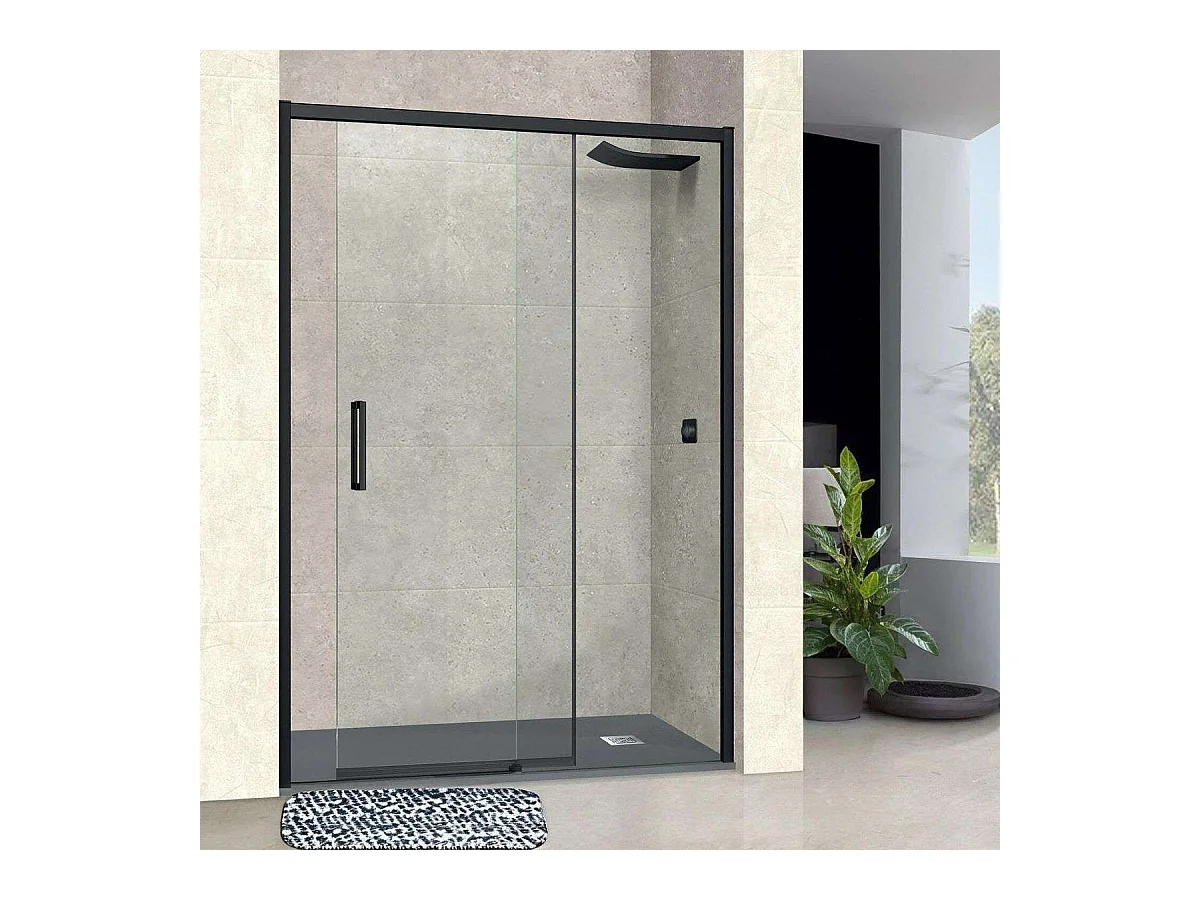 Pare douche porte coulissante GAUCHE en verre ép 6mm L176/180*H195 cm, profilé noir mat, SUPERBAN Vézannes 2P