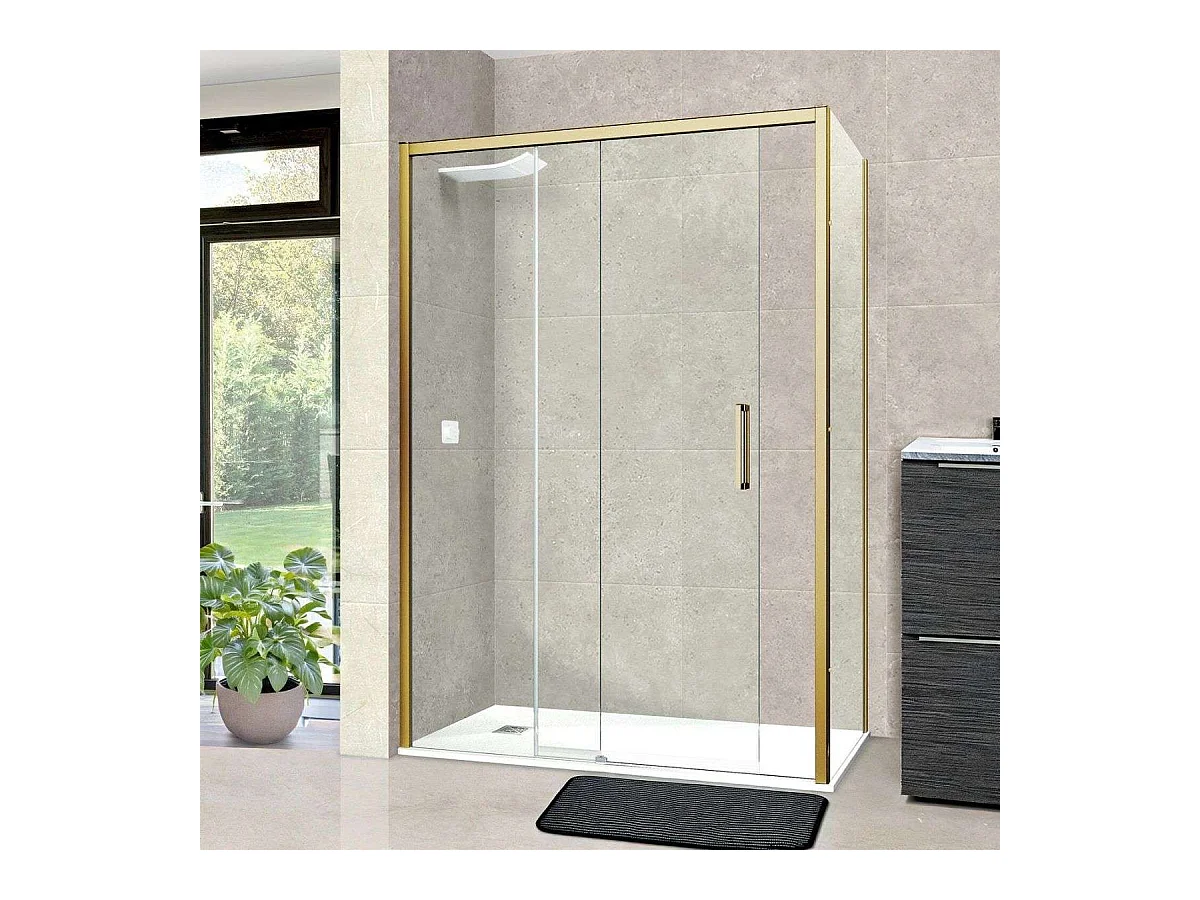 Pare douche porte coulissante et paroi latérale DROITE, L.176/180*l.80*H195 cm, verre 6mm SÉCURIT Easy Clean Or Brossé SUPERBAN Vézannes 2PL