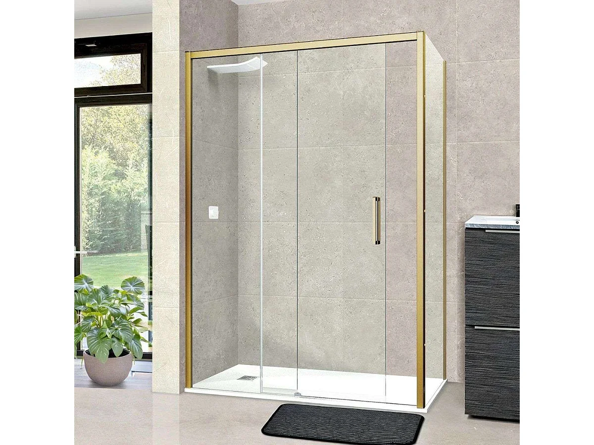 Pare douche porte coulissante et paroi latérale DROITE, L.176/180*l.80*H195 cm, verre 6mm SÉCURIT Easy Clean Or Brossé SUPERBAN Vézannes 2PL