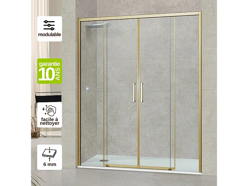 Pare douche portes coulissantes en verre ép 6mm L176/180*H195 cm, profilé or, SUPERBAN Vézannes 4P