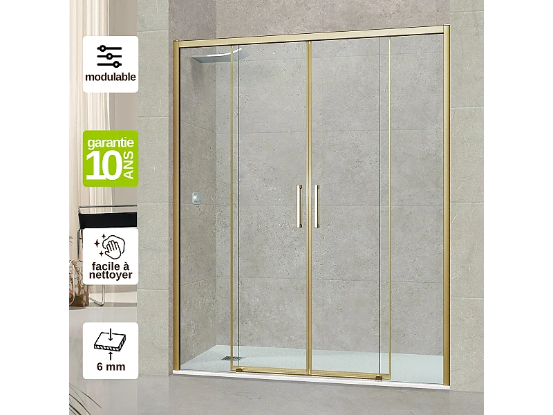 Pare douche portes coulissantes en verre ép 6mm L176/180*H195 cm, profilé or, SUPERBAN Vézannes 4P