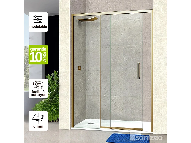 Pare douche porte coulissante DROITE en verre ép 6mm L116/120*H195 cm, profilé or, SUPERBAN Vézannes 2P