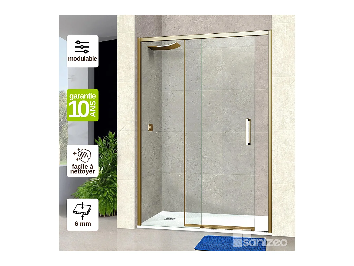 Pare douche porte coulissante DROITE en verre ép 6mm L116/120*H195 cm, profilé or, SUPERBAN Vézannes 2P