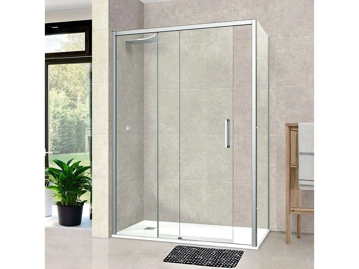 Pare douche porte coulissante et paroi latérale DROITE, L.136/140*l.80*H1, verre 6mm SÉCURIT Easy Clean Chrome SUPERBAN Vézannes 2PL