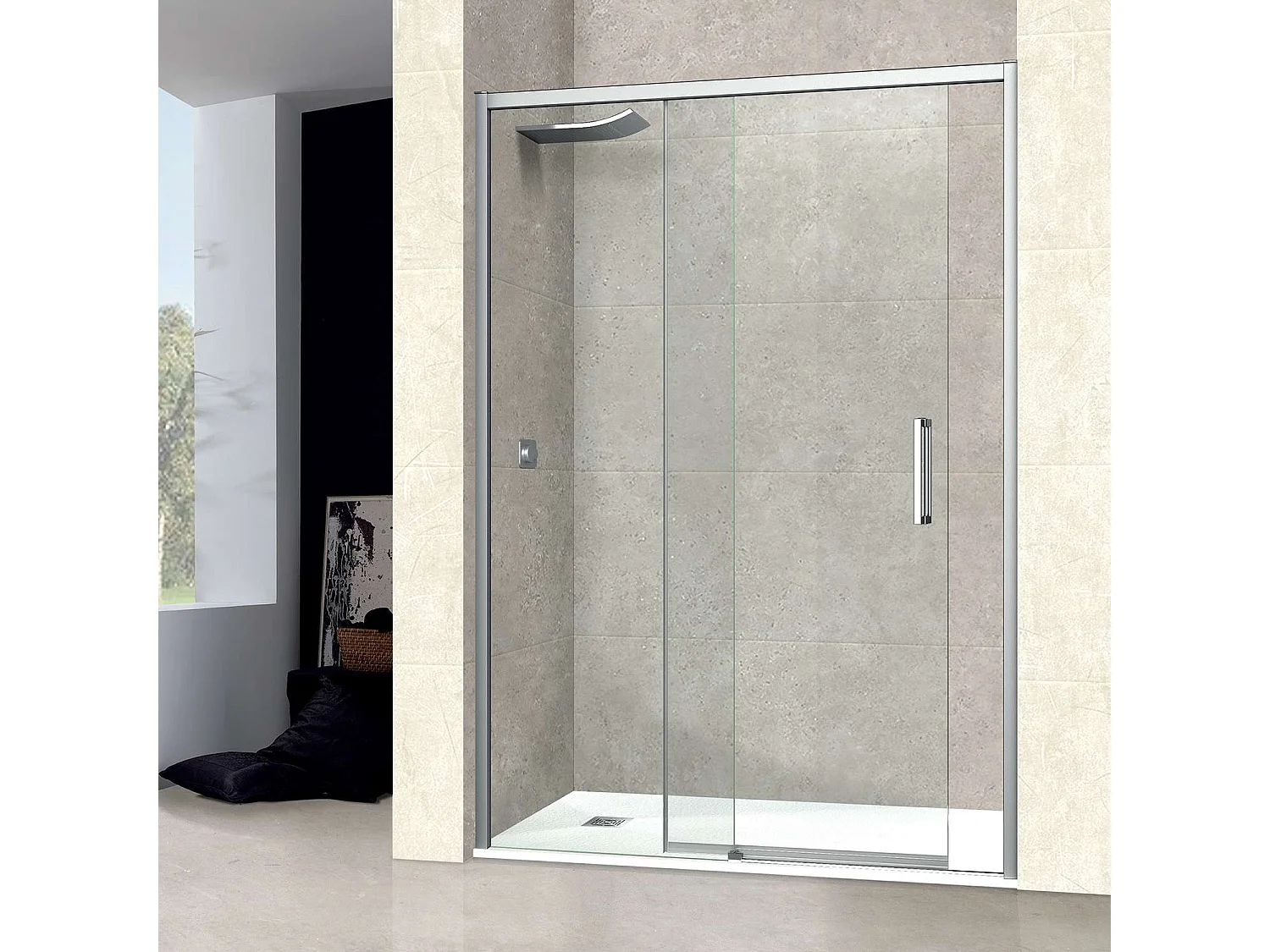 Pare douche porte coulissante DROITE en verre ép 6mm L136/140*H195 cm, profilé chrome, SUPERBAN Vézannes 2P