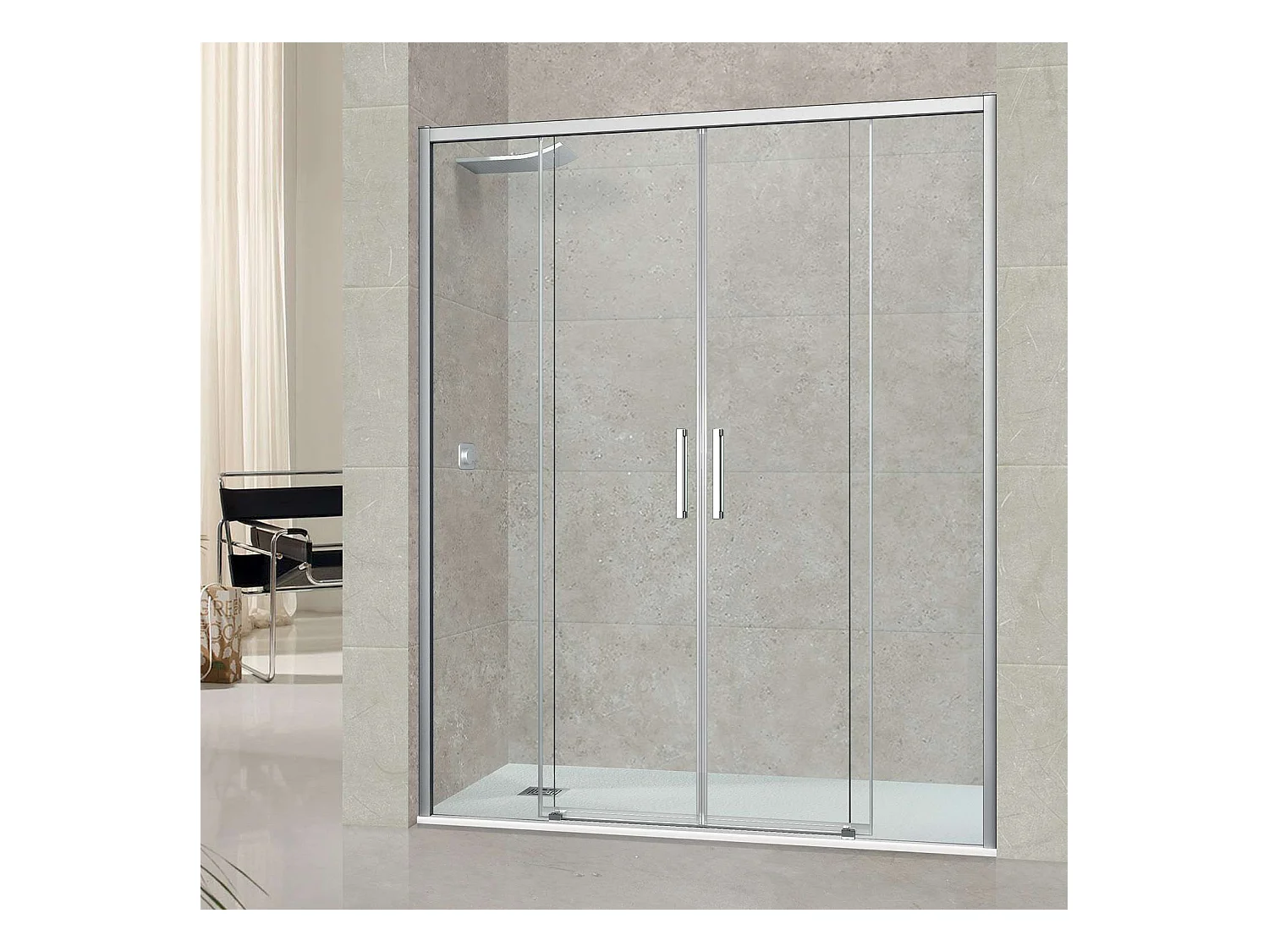 Pare douche portes coulissantes en verre ép 6mm L156/160*H195 cm, profilé chrome, SUPERBAN Vézannes 4P