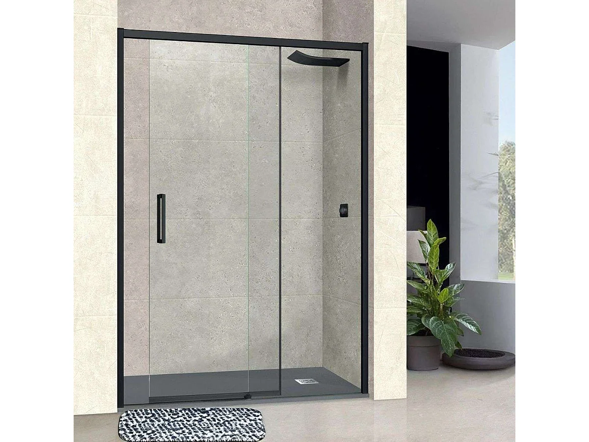 Pare douche porte coulissante GAUCHE en verre ép 6mm L136/140*H195 cm, profilé noir mat, SUPERBAN Vézannes 2P