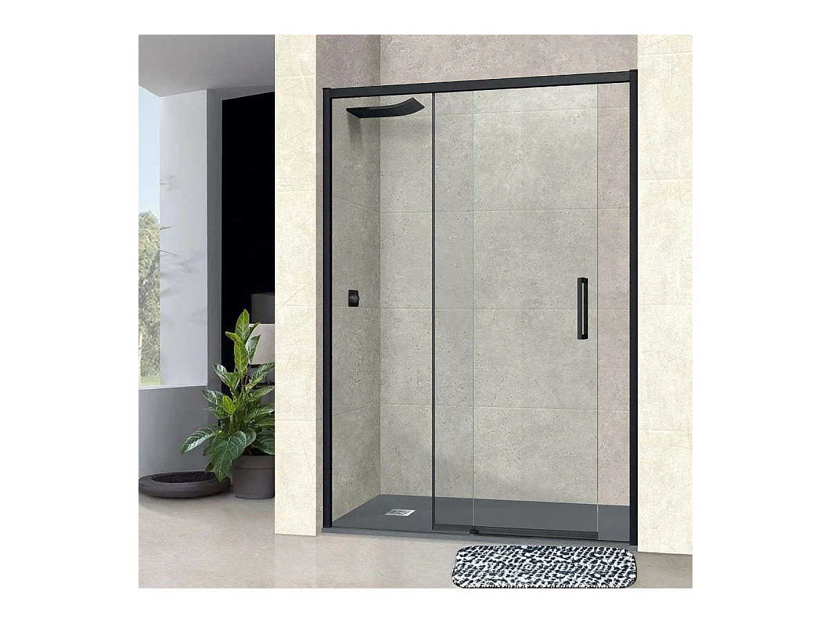 Pare douche porte coulissante DROITE en verre ép 6mm L136/140*H195 cm, profilé noir mat, SUPERBAN Vézannes 2P