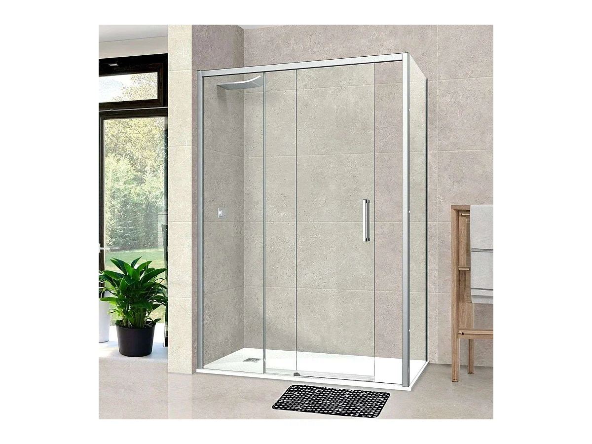 Pare douche porte coulissante et paroi latérale DROITE, L.156/160*l.80*H1, verre 6mm SÉCURIT Easy Clean Chrome SUPERBAN Vézannes 2PL