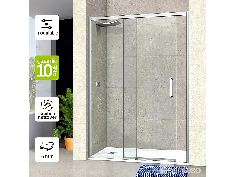 Pare douche porte coulissante DROITE en verre ép 6mm L116/120*H195 cm, profilé chrome, SUPERBAN Vézannes 2P
