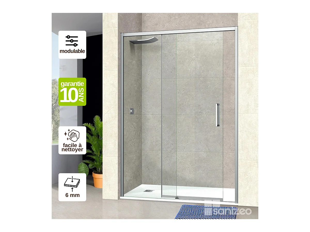 Pare douche porte coulissante DROITE en verre ép 6mm L116/120*H195 cm, profilé chrome, SUPERBAN Vézannes 2P