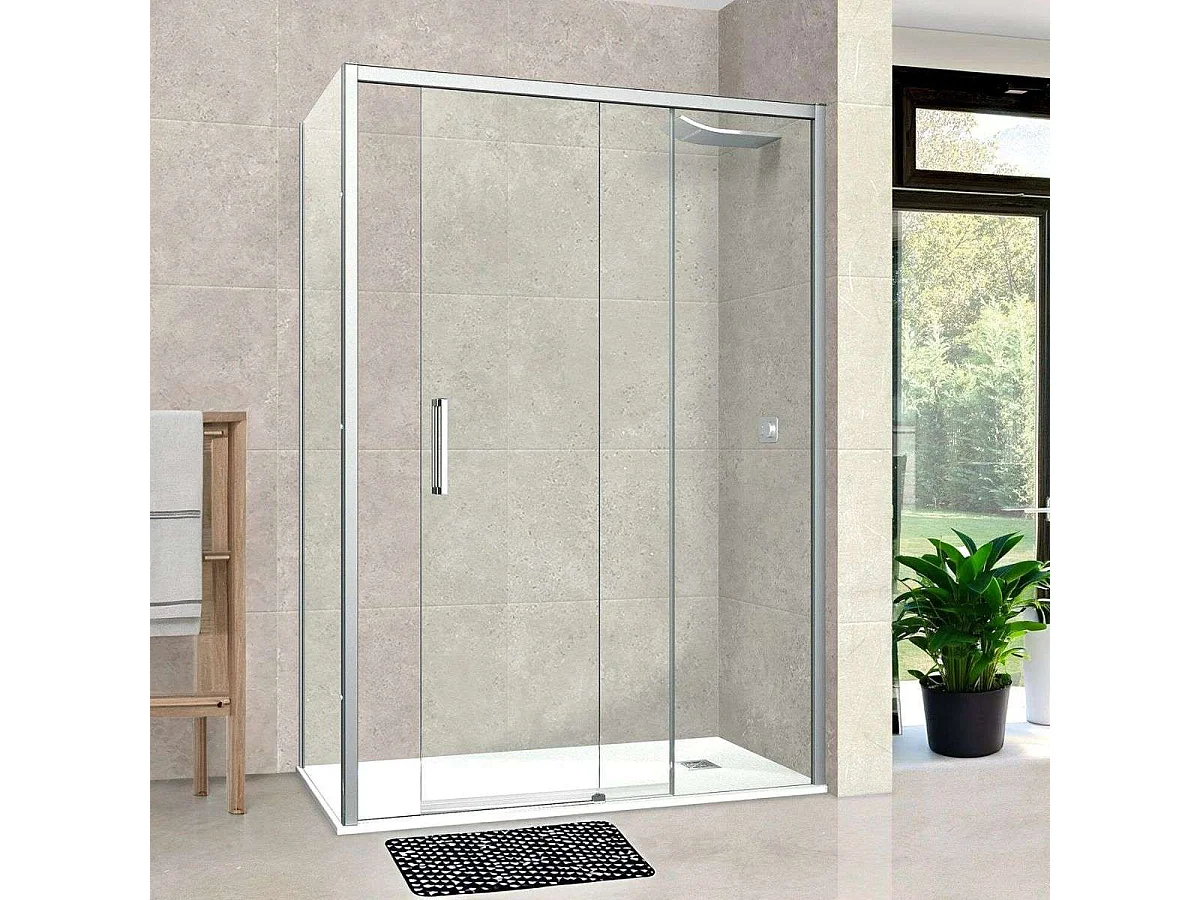 Pare douche porte coulissante et paroi latérale GAUCHE, L.96/100*l.80*H195 cm, verre 6mm SÉCURIT Easy Clean Chrome SUPERBAN Vézannes 2PL