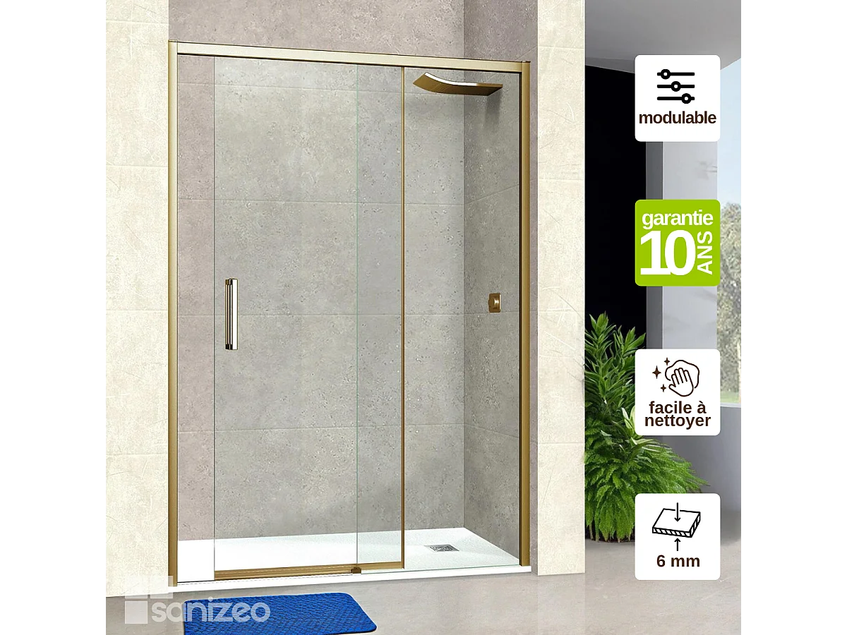 Pare douche porte coulissante GAUCHE en verre ép 6mm L116/120*H195 cm, profilé or, SUPERBAN Vézannes 2P