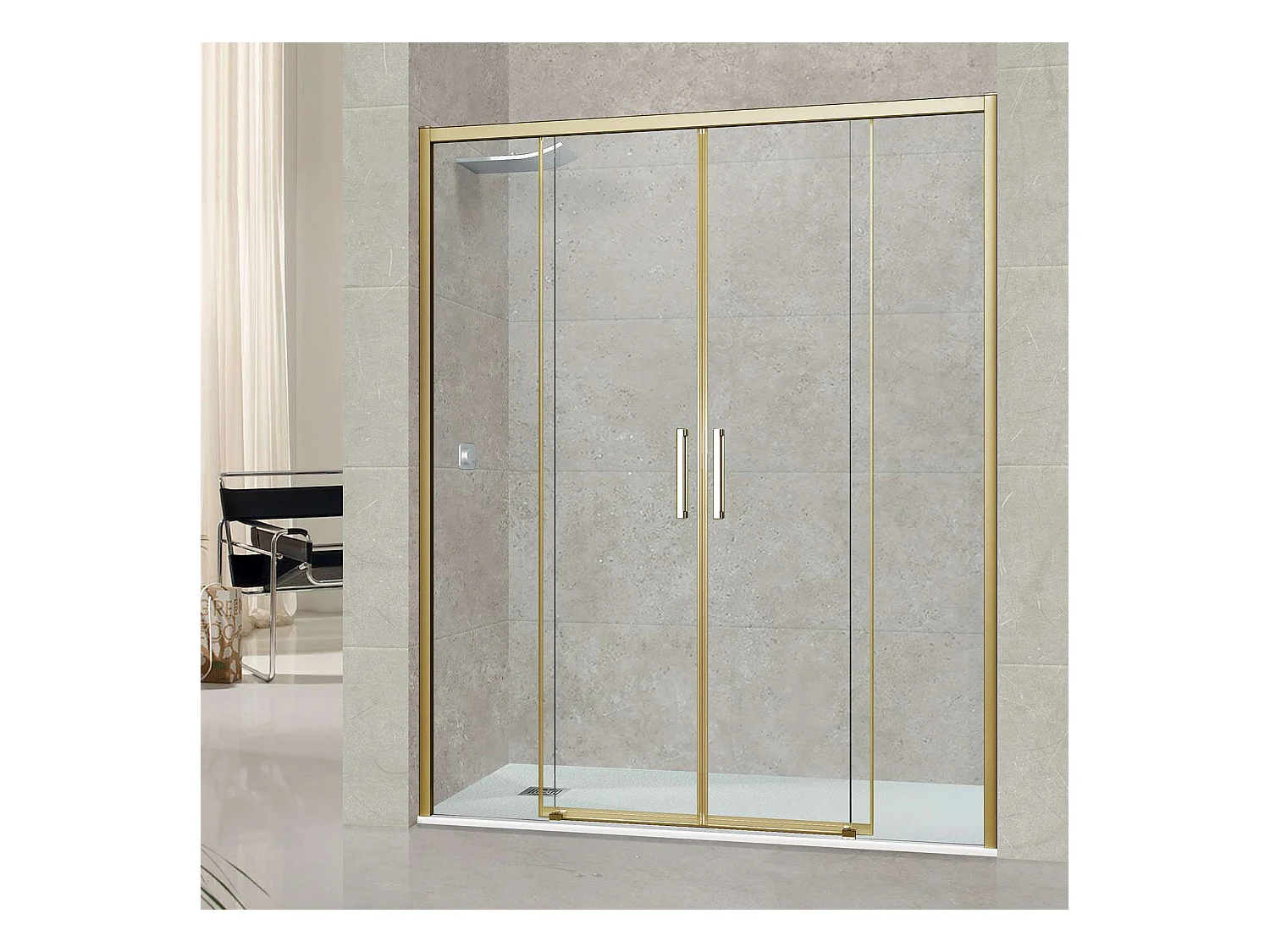 Pare douche portes coulissantes en verre ép 6mm L156/160*H195 cm, profilé or, SUPERBAN Vézannes 4P