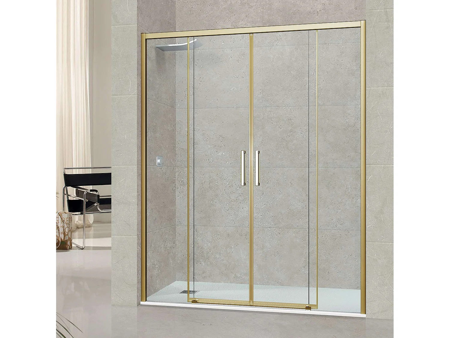 Pare douche portes coulissantes en verre ép 6mm L156/160*H195 cm, profilé or, SUPERBAN Vézannes 4P